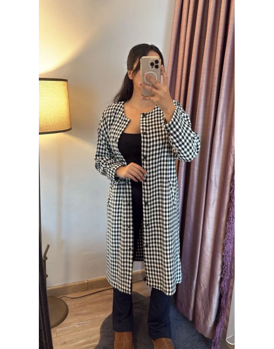 Siyah Kareli Uzun Elbise