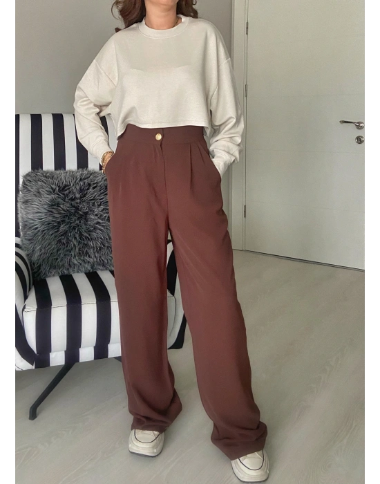 Tek Düğmeli Kahverengi Pantolon