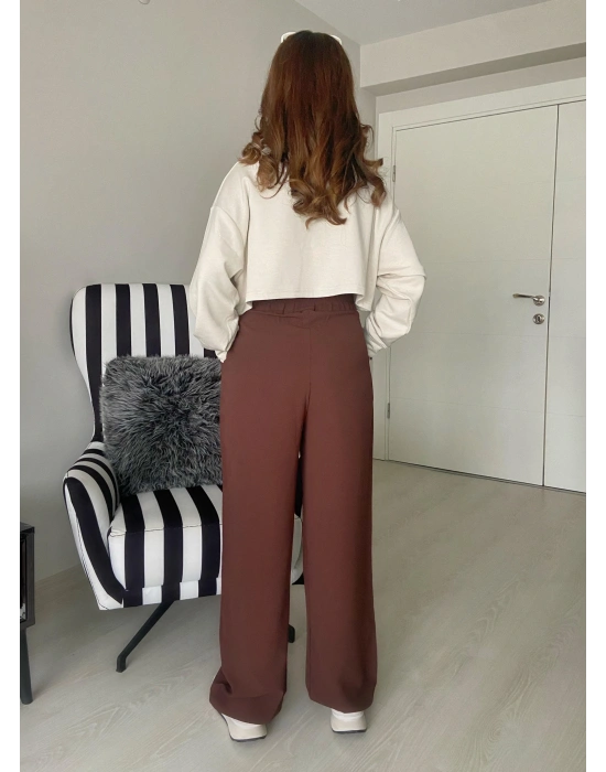 Tek Düğmeli Kahverengi Pantolon