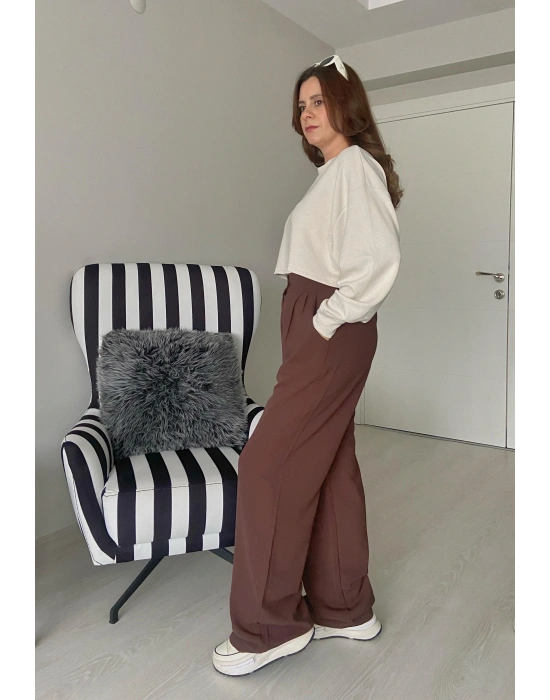 Tek Düğmeli Kahverengi Pantolon