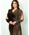 Kristal Buzi Leopar Dijital Şifon Baskılı Taş Aksesuarlı Uzun Elbise Abiye
