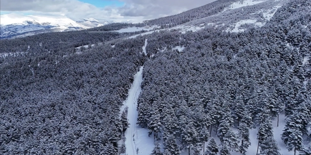 KARLA KAPLANAN KEYFALAN YAYLASI EŞSİZ MANZARASIYLA HAVADAN GÖRÜNTÜLENDİ