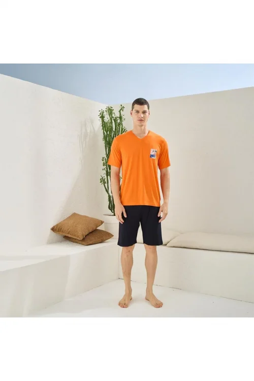 Kly 2009 Erkek O-Yaka Şortlu Pijama Takım