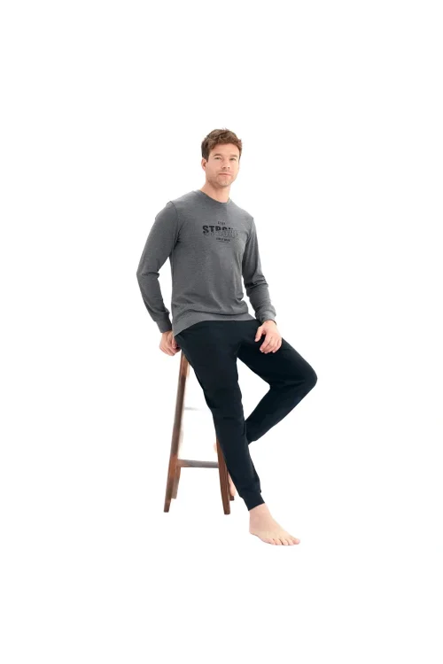 Over Sleep 2219 Erkek Kışlık Interlok Pijama Takım