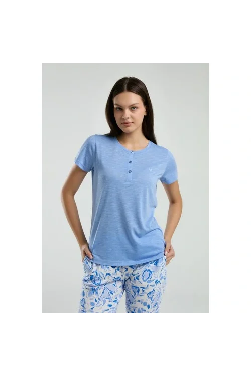 Arnetta Kadın Mavi Kısa Kol Pijama Takım