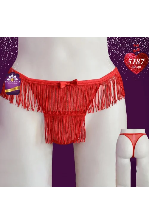 Papatya 5187 Kadın Tanga Kırmızı(TANGA KOMPLE TUL ON PUSKULLU)