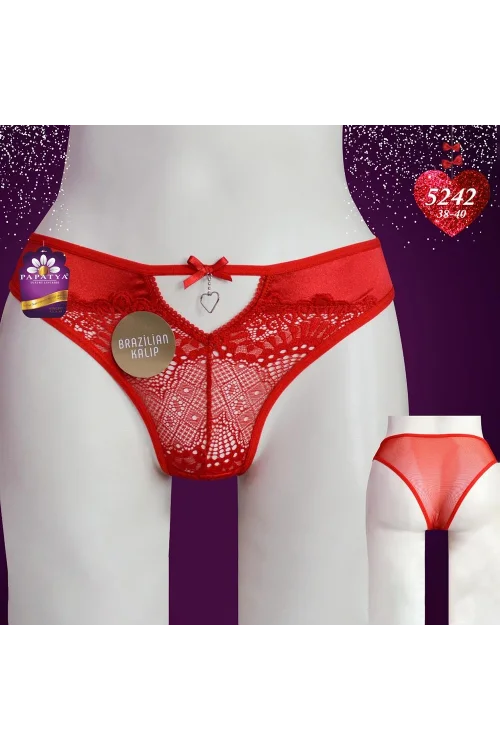 Papatya 5242 Kadın Tanga Kırmızı (BRAZILIAN ON ARA ACIK ALT BANT YAN VE ARKA TUL)