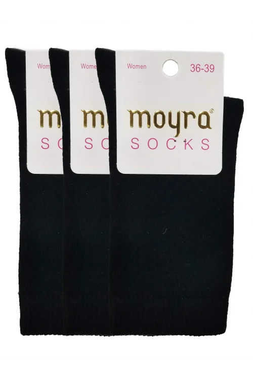 Moyra 3 Adet Bayan Düz Pamuk Soket Çorap