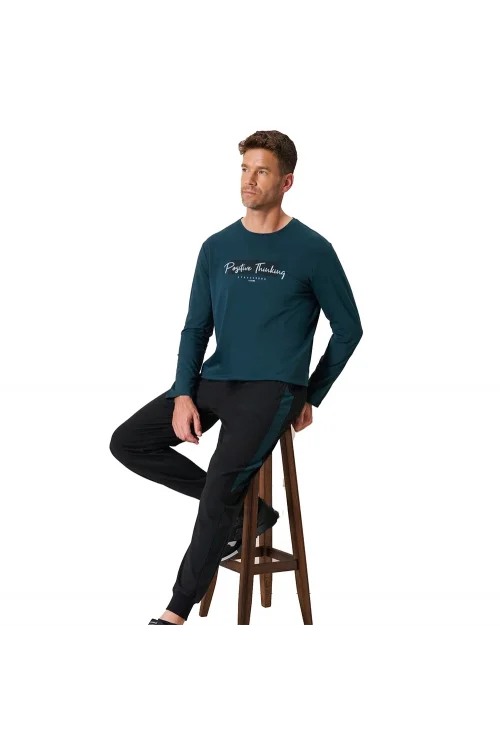 Over Sleep 2199 Erkek Kışlık Eşli Süprem (Pamuk) Yuvarlak Yaka Pijama Takım
