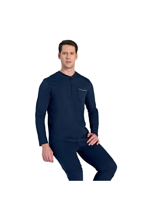 Over Sleep 2302 Erkek Uzun Kol Büyük Beden Süprem Pijama Takım (L-XL-XXL-3XL)