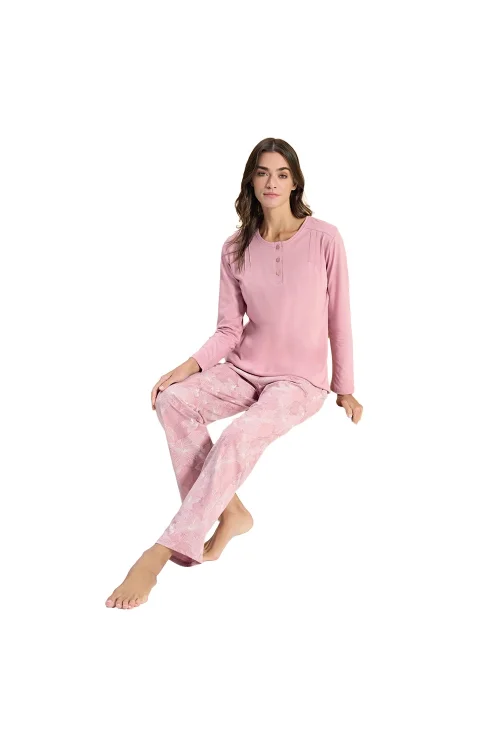 Over Sleep 3309 Kadın Uzun Kol Modal Pijama Takım  (M-L-XL-XXL)