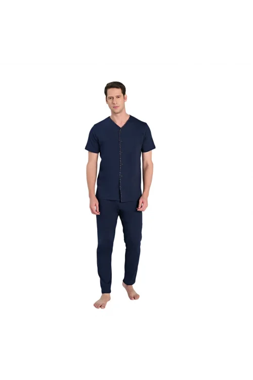 Over Sleep 2349 Erkek Önden Düğmeli Büyük Beden Yazlık Takım (L-XL-2XL-3XL)