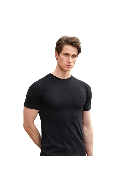 Berrak 1005 Erkek Siyah O-Yaka Kısa Kollu %100 Pamuk Atlet (Fanila) M (51)