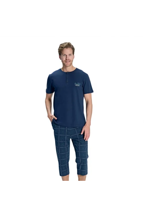 Over Sleep 2381 Erkek Yazlık Süprem Büyük Beden Kapri Pijama Takım (L-XL-XXL-3XL)