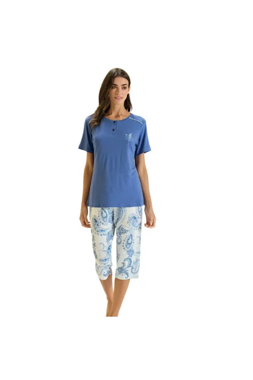 Over Sleep 3367 Kadın Yazlık Viskon Büyük Beden Kapri Pijama Takım (L-XL-2XL-3XL)