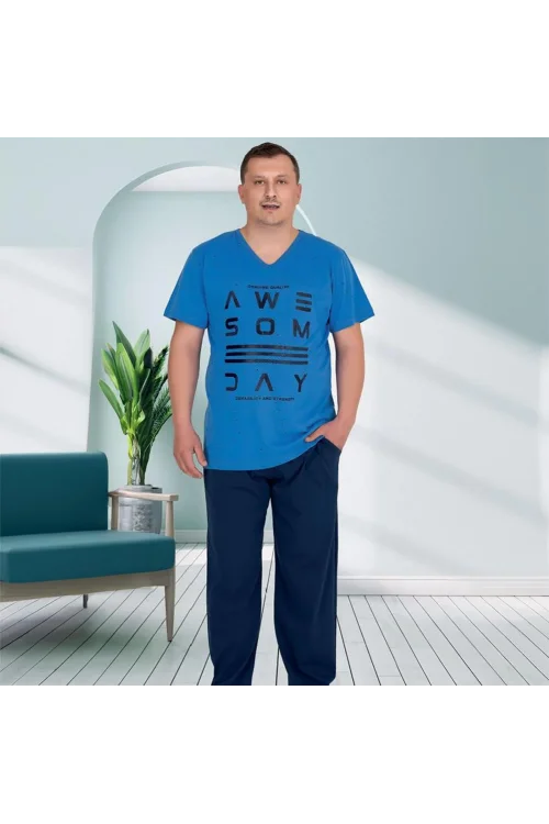 Berland 3878 Erkek Yazlık Büyük Beden Jakarlı Pijama Takım