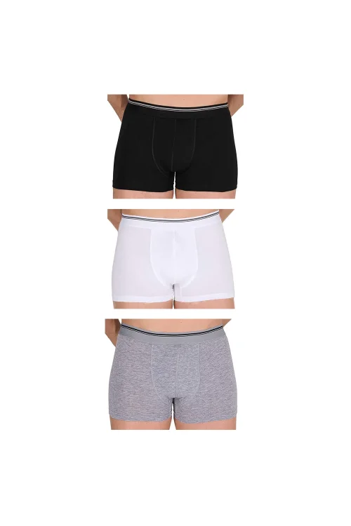 Berrak 1097 Erkek Likralı Boxer 3lü Paket -Beyaz,Siyah,Gri L