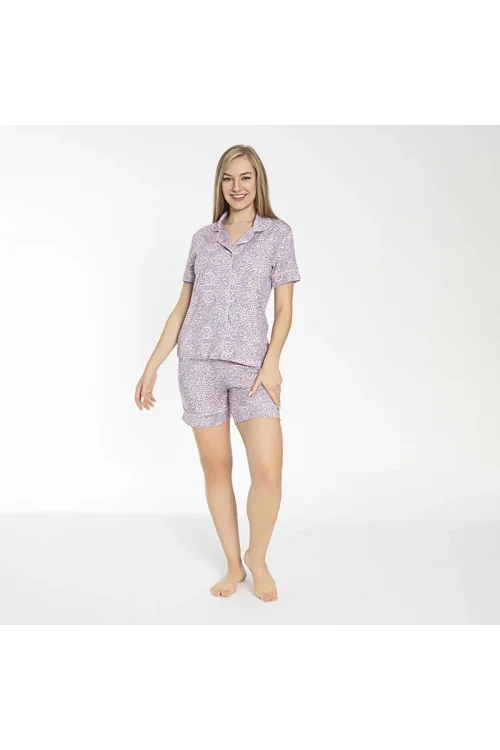 Confeo 840-505 Kadın Yazlık Önü Düğmeli Şortlu Pijama Takım