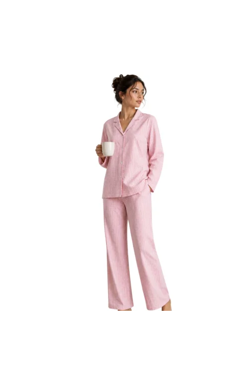 Confeo C840-963 Kadın Önü Düğmeli Uzunkol Dokuma Pijama Takım