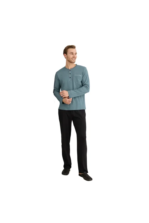 Elitepoint 1614 Erkek Ön Üç Düğmeli Cepli Kışlık Pijama Takım