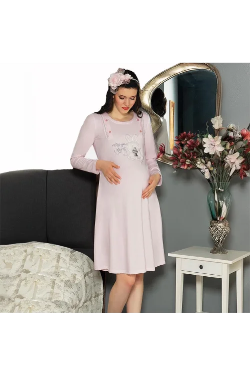 FLZ 23145 Kadın Kışlık Uzun Kol Lohusa Gecelik