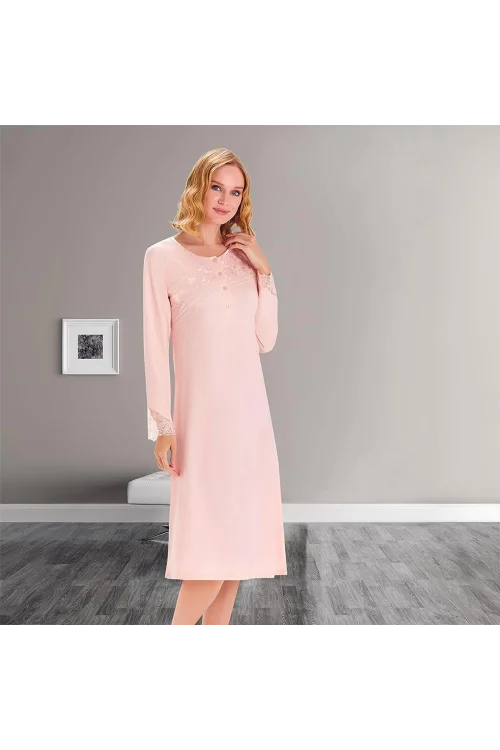 FLZ 39001 Kışllık Dantelli Uzun Kol Gecelik