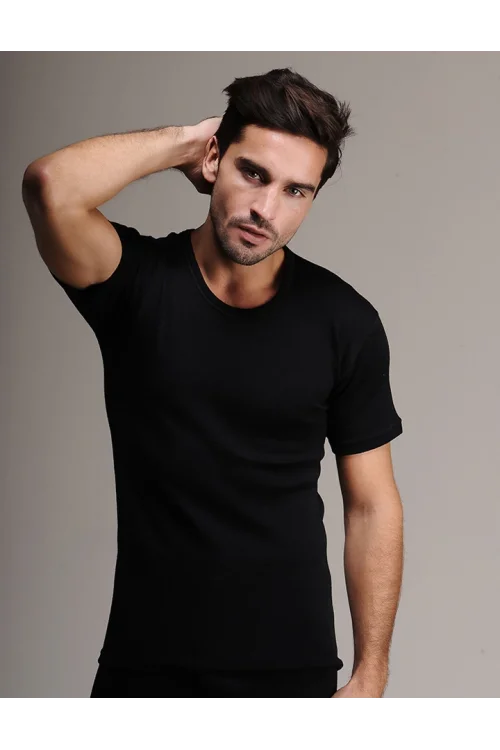 Hasyün 4000 Erkek Siyah Kısa Kol Yün Fanila