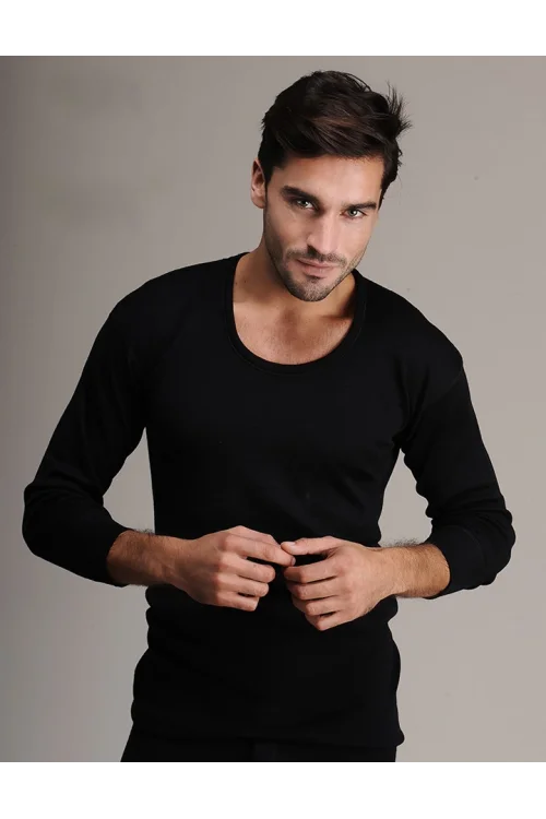 Hasyün 4002 Erkek Siyah Uzun Kollu Yün Fanila