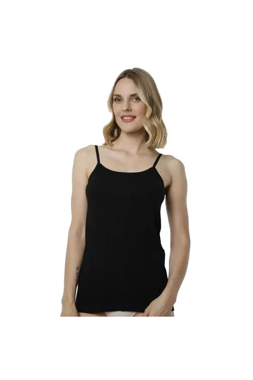 HMD B2006 Saten İp Askılı Siyah Atlet    XL