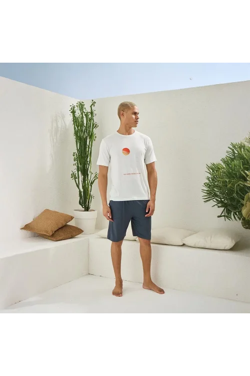 Kly 2011 Erkek O-Yaka Şortlu Pijama Takım