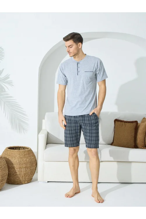 Kly 9600 Erkek Yazlık V-Yaka Pijama Takım