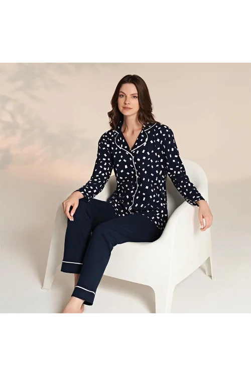 Miss Klein 1204 Kadın Kışlık Boydan Düğmeli Büyük Beden Pijama Takımı