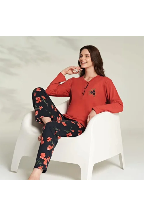 Miss Klein 1242 Kadın Kışlık Üç Düğme Büyük Beden Pijama Takımı