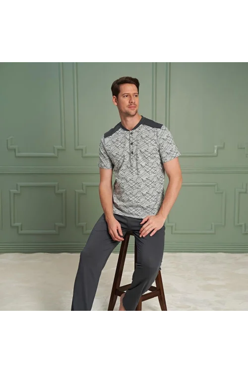 Over Sleep 1066 Erkek Kısa Kol Büyük Beden Pijama Takım