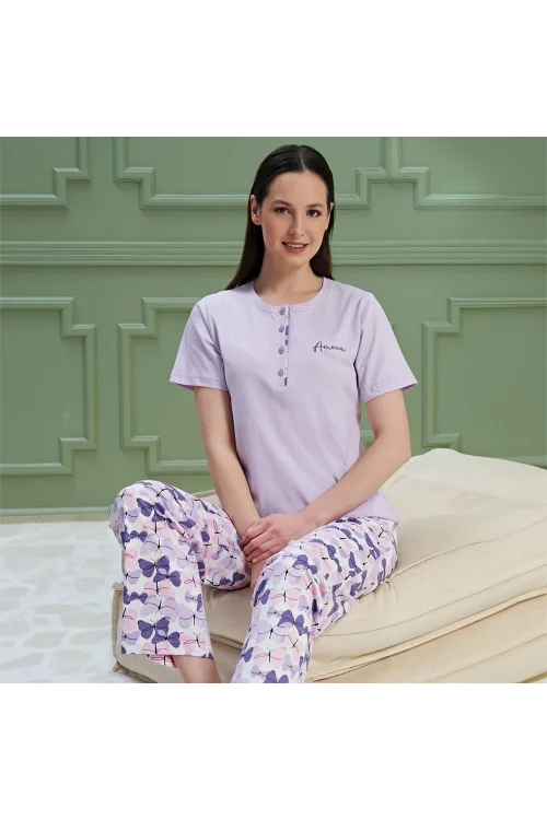 Over Sleep 1178 Kadın Kısa Kol Pijama Takım