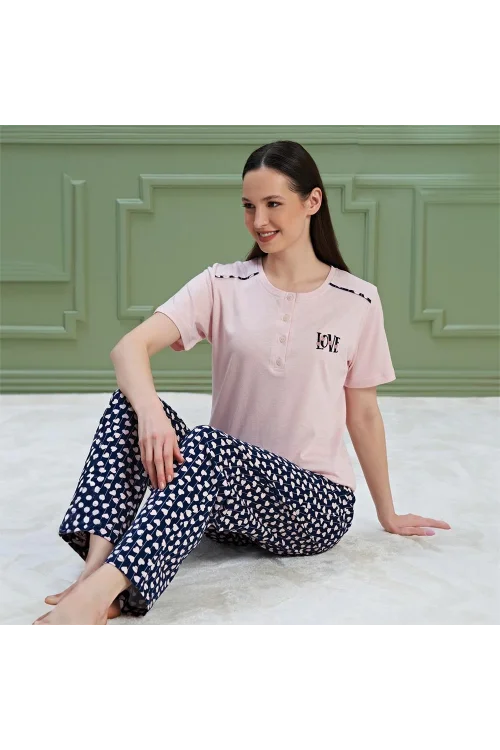 Over Sleep 1188 Kadın Kısa Kol Pijama Takım