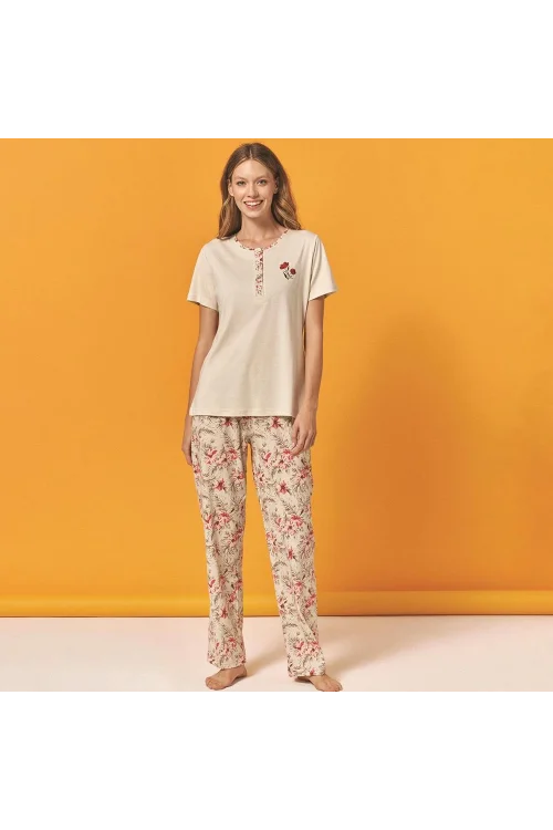 Over Sleep 130 Kadın Yazlık Kısa Kol Pijama Takım