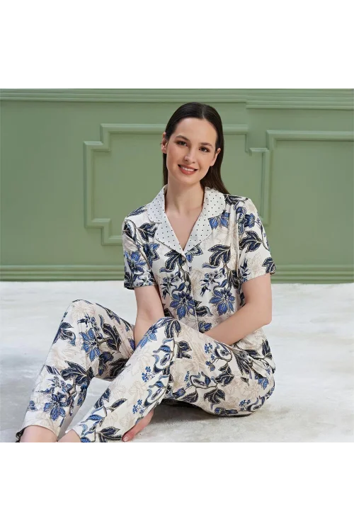 Over Sleep 1322 Kadın Kısa Kol Önden Düğme Pijama Takım