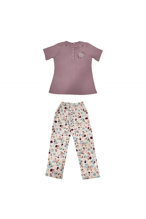 Over Sleep 135K Kadın Yazlık Pamuk Kısa Kol Pijama Takım