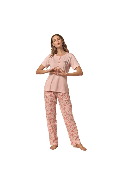 Over Sleep 136 Kadın Yazlık Pamuk Kısa Kol Pijama Takım