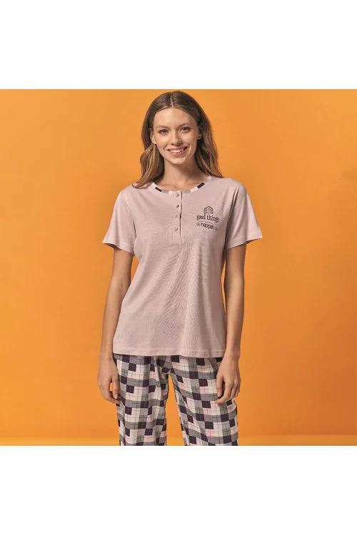 Over Sleep 137 Kadın Yazlık Kısa Kol Pijama Takım