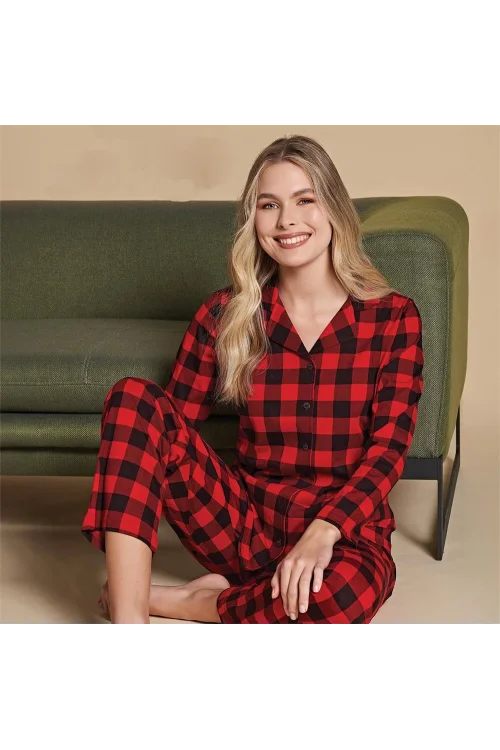 Over Sleep 1407 Kadın Kışlık Uzun Kol Pijama Takım