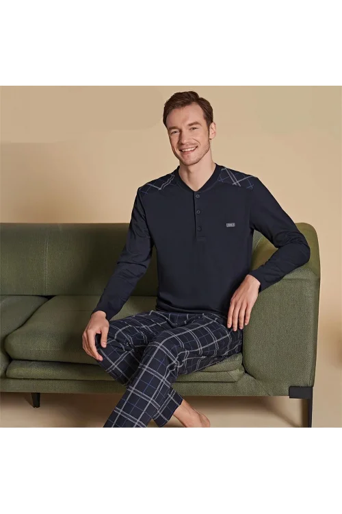 Over Sleep 1503 Erkek Kışlık Uzun Kol Pijama Takım