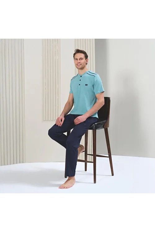 Over Sleep 1711 Erkek Kısa Kol Uzun Alt Yazlık Pijama Takım