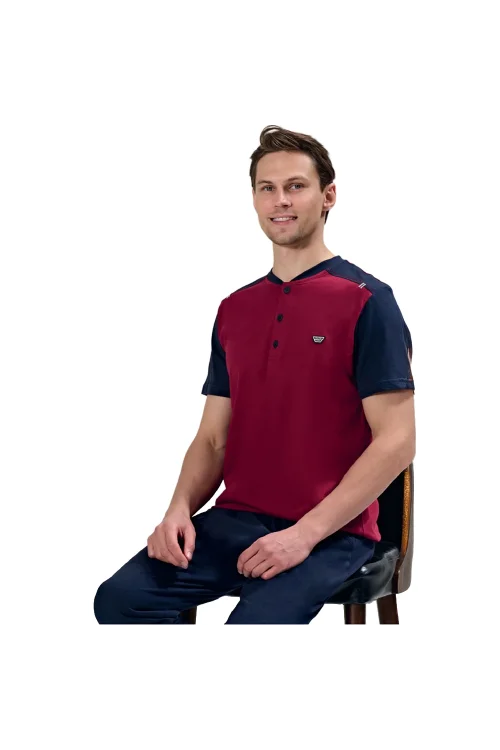 Over Sleep 1713 Erkek Kısa Kol Uzun Alt Yazlık Pijama Takım