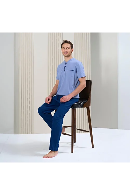 Over Sleep 1715 Erkek Kısa Kol Uzun Alt Yazlık Pijama Takım