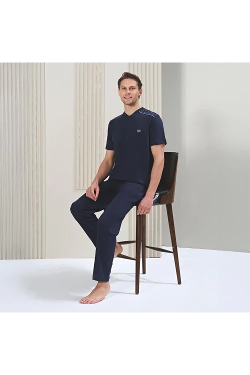 Over Sleep 1718 Erkek Kısa Kol Uzun Alt Yazlık Büyük Beden Pijama Takım