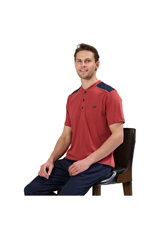 Over Sleep 1719 Erkek Kısa Kol Uzun Alt Yazlık Pijama Takım