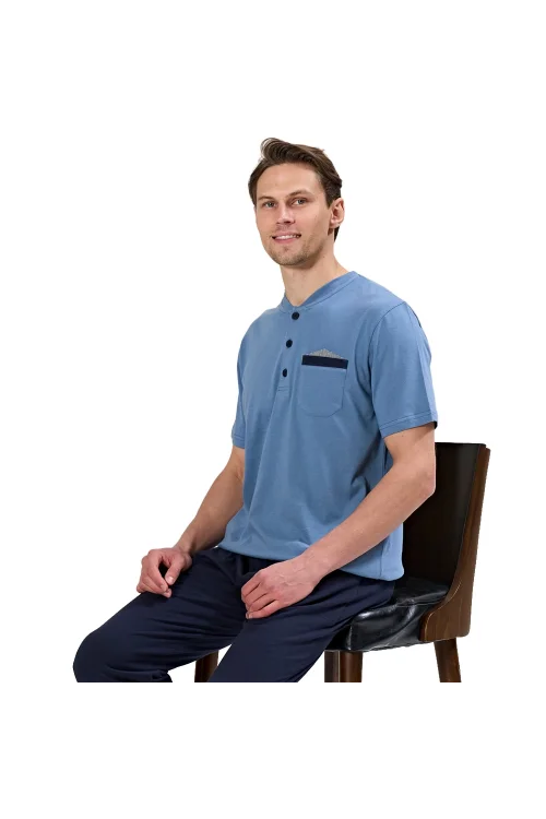 Over Sleep 1720 Erkek Kısa Kol Uzun Alt Yazlık Pijama Takım