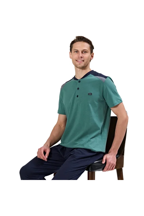 Over Sleep 1723 Erkek Kısa Kol Uzun Alt Yazlık Pijama Takım